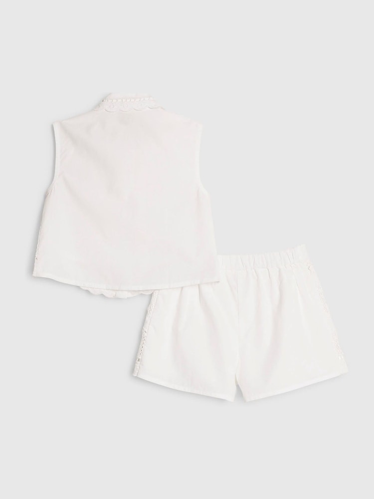 River Island White Palm Waistcoat Shirt & Shorts Set - Image 2 of 5 River Island White Palm Waistcoat Shirt & Shorts Set - Image 2 of 5