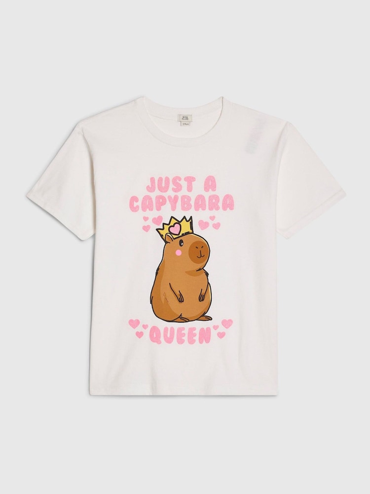 River Island White Capybara Queen Boyfriend T-Shirt - Image 1 of 4