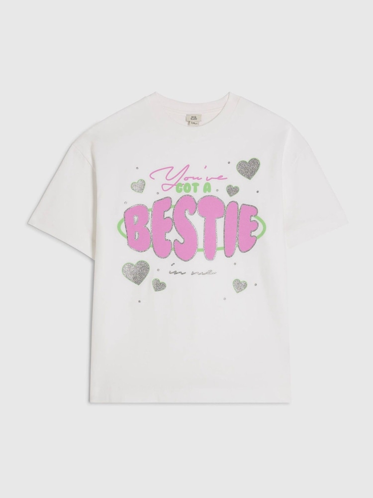 River Island Pink You Got a Bestie T-Shirt - Image 1 of 4 River Island Pink You Got a Bestie T-Shirt - Image 1 of 4