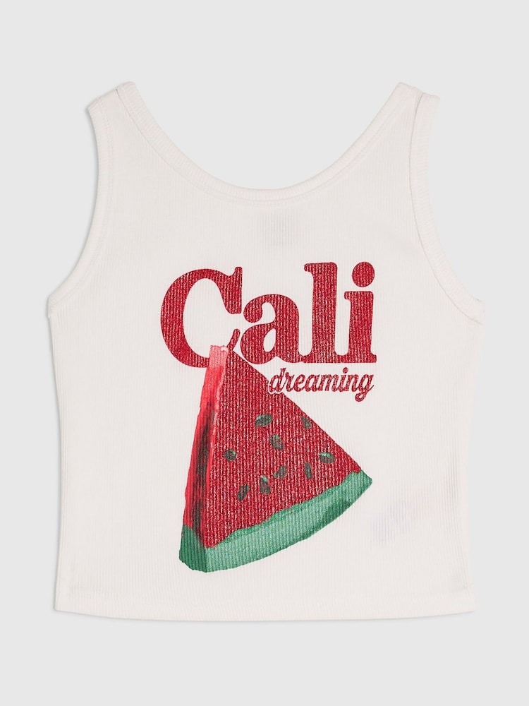River Island White Glitter Strawberry Tank Top - Image 1 of 4 River Island White Glitter Strawberry Tank Top - Image 1 of 4