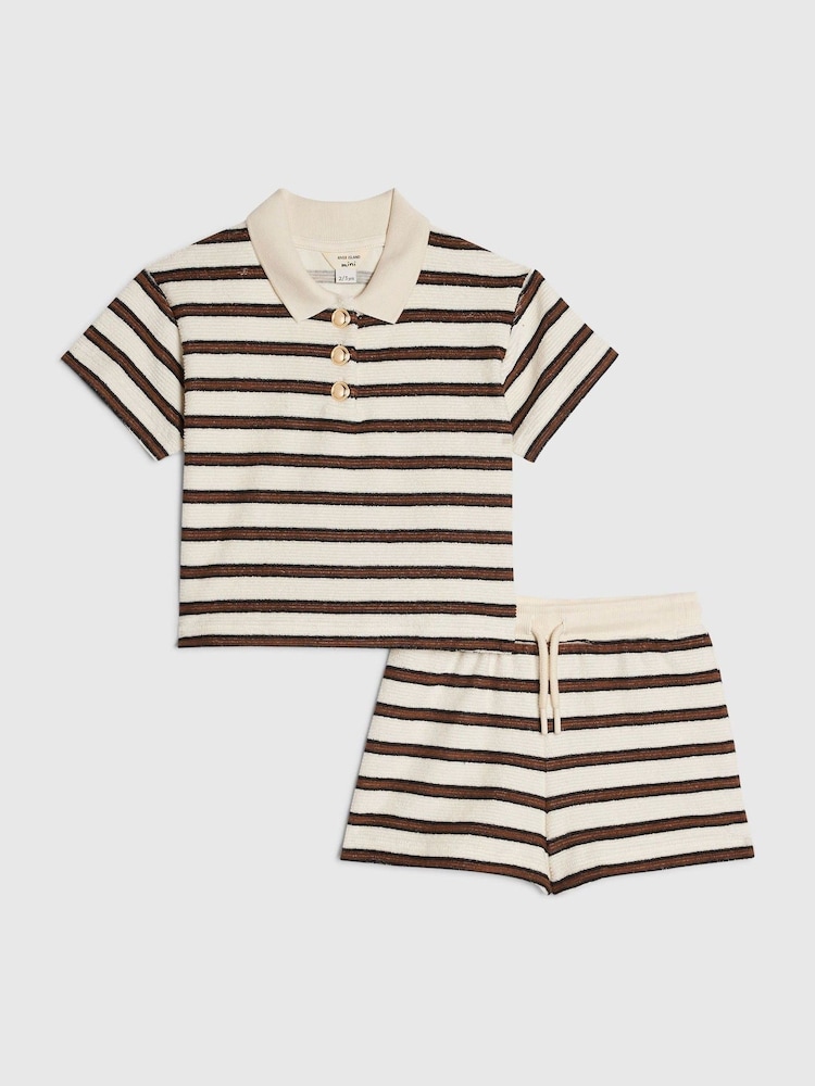 River Island Brown Stripe Towelling Top & Shorts Set - Image 1 of 5