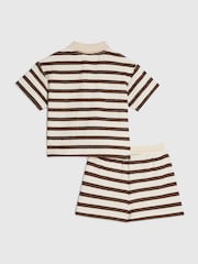 River Island Brown Stripe Towelling Top & Shorts Set - Image 2 of 5