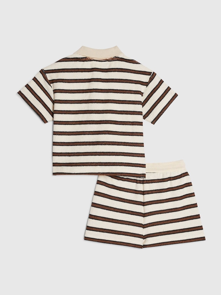 River Island Brown Stripe Towelling Top & Shorts Set - Image 2 of 5