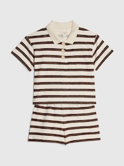 River Island Brown Stripe Towelling Top & Shorts Set - Image 3 of 5