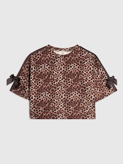 River Island Brown Premium Leopard Print Boxy Fit T-Shirt - Image 1 of 4
