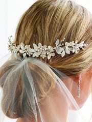 Jon Richard Silver Silver Plated Clara Brushed Leaves Fresh Water Pearl And Crystal Double Comb - Gift - Image 4 of 5