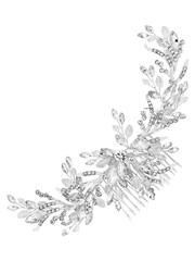 Jon Richard Silver Penelope Occasion Crystal Beaded Sprig Leaf Wreath Comb - Gift Pouch - Image 1 of 2