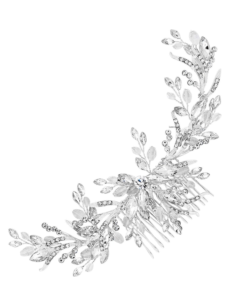 Jon Richard Silver Penelope Occasion Crystal Beaded Sprig Leaf Wreath Comb - Gift Pouch - Image 1 of 2