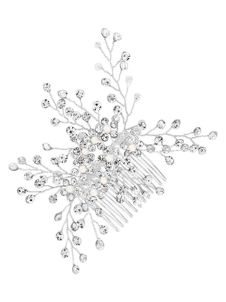 Jon Richards Silver Hazel Crystal Sprig Comb - Gift Pouch - Image 1 of 2 Jon Richards Silver Hazel Crystal Sprig Comb - Gift Pouch - Image 1 of 2