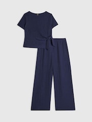 Tünd mavi - River Island Zolaqlı Teksturalı Qalstuk Topu və Qısa Dəsti - 5şəkildən 1 şəkil