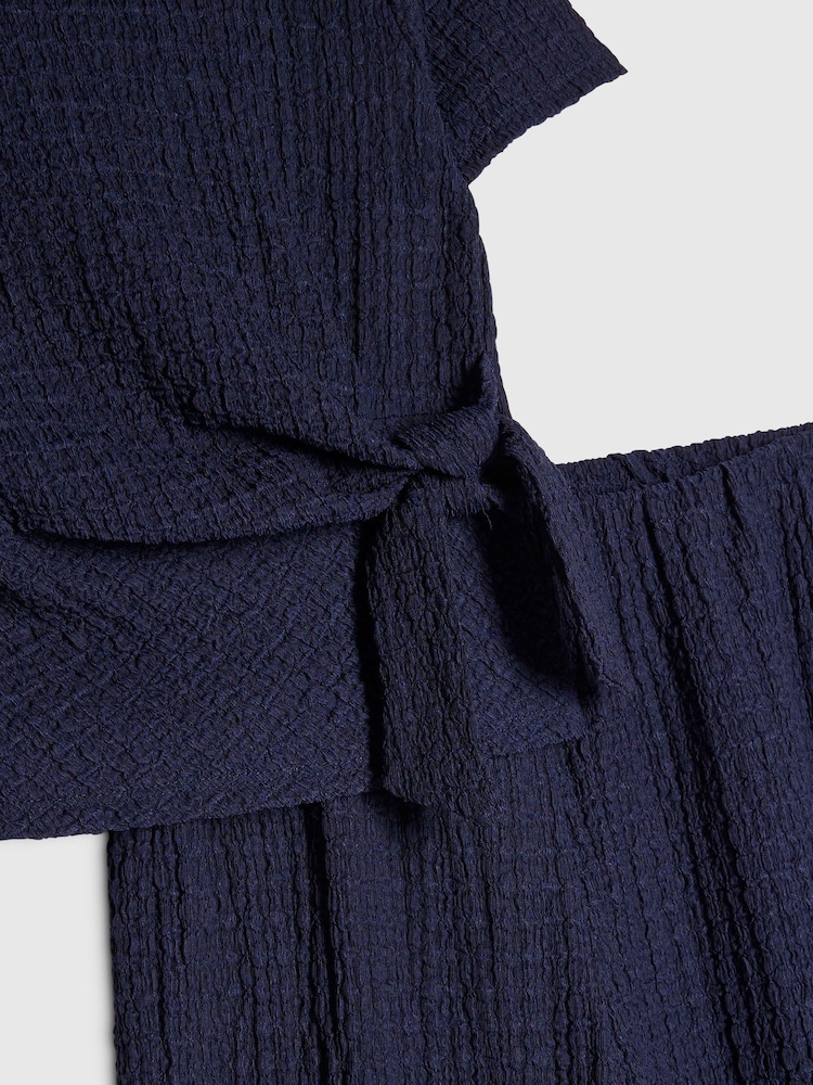 Tünd mavi - River Island Zolaqlı Teksturalı Qalstuk Topu və Qısa Dəsti - 5şəkildən 5 şəkil