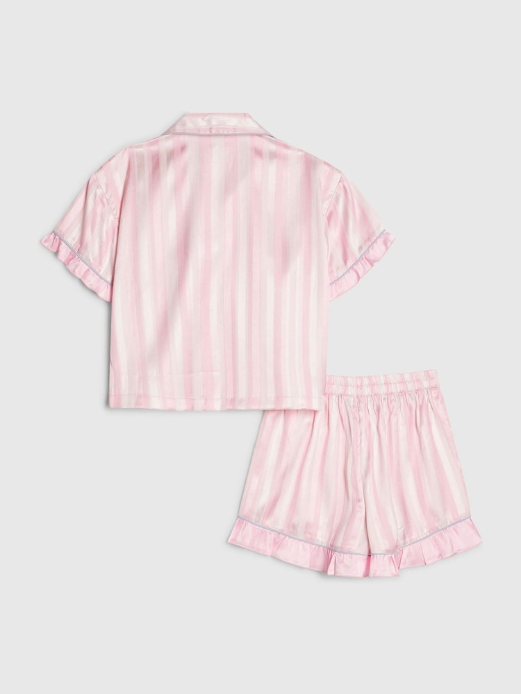 River Island Pink Rosebud Stripe Satin Pyjamas - Image 2 of 5