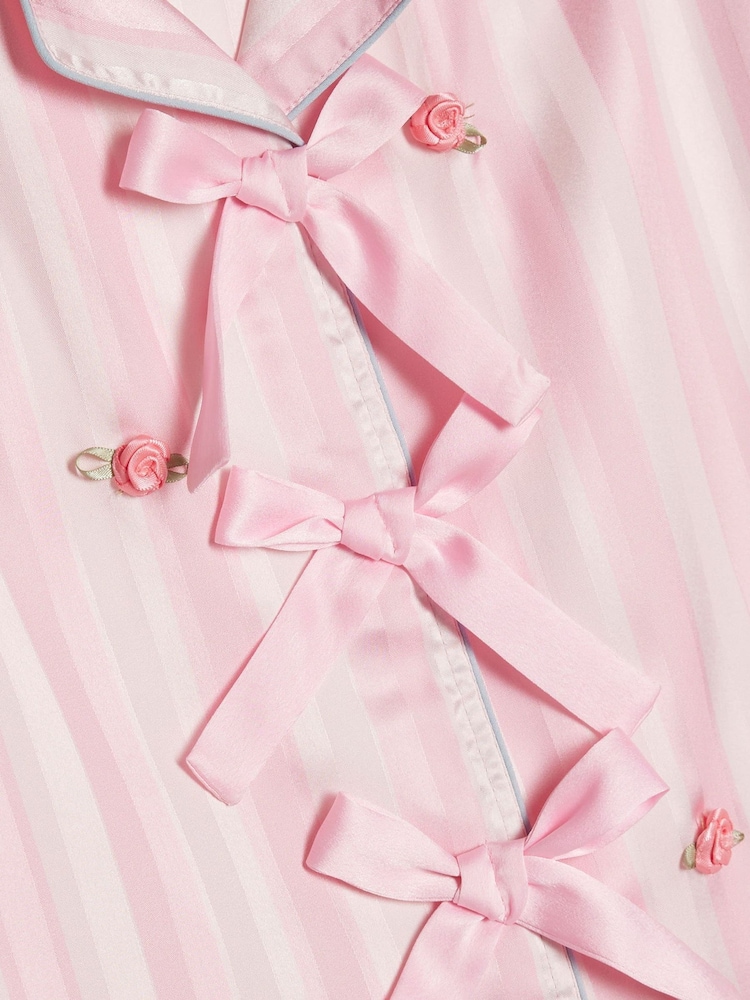 River Island Pink Rosebud Stripe Satin Pyjamas - Image 5 of 5