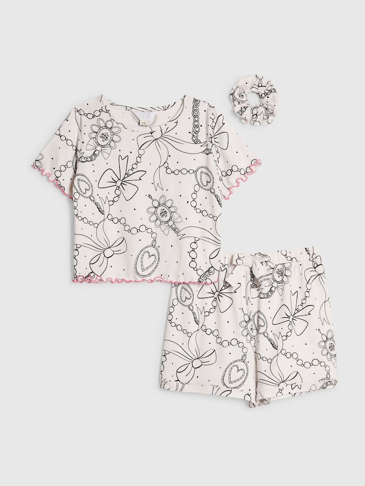 River Island Cream Bow Monogram Short Sleeve Pyjamas - Image 1 of 5