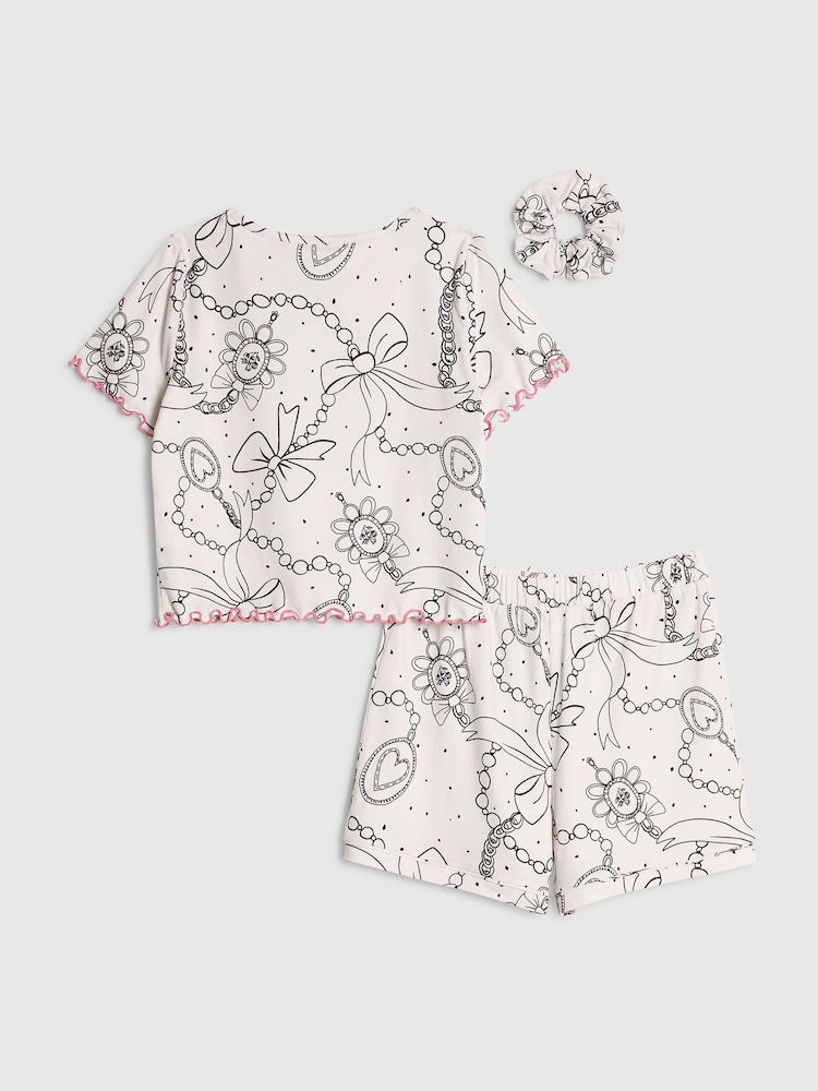 River Island Cream Bow Monogram Short Sleeve Pyjamas - Image 2 of 5
