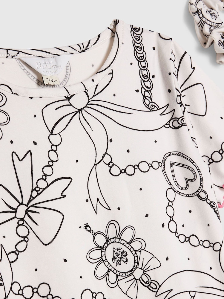 River Island Cream Bow Monogram Short Sleeve Pyjamas - Image 5 of 5