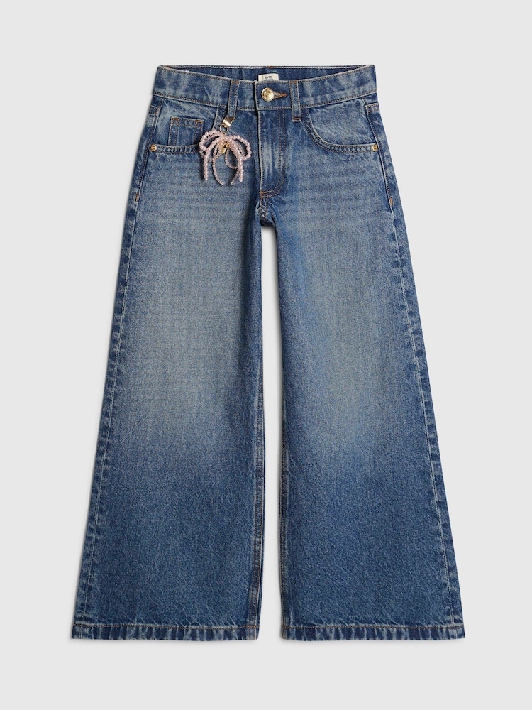 River Island Blue Wide Fit Jeans With Boy Keychain - Image 1 of 4