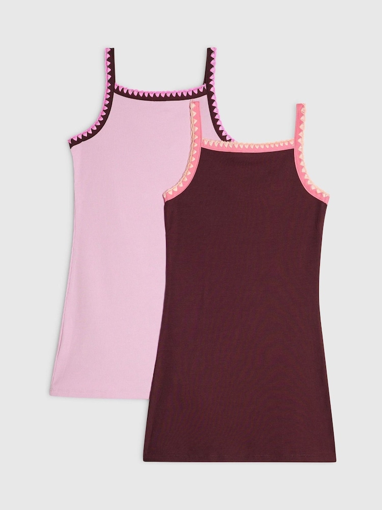 River Island Purple/Pink Embroidered Cami Dresses 2 Pack - Image 2 of 4