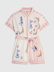River Island White Embroidered Stitch Playsuit - Image 1 of 4