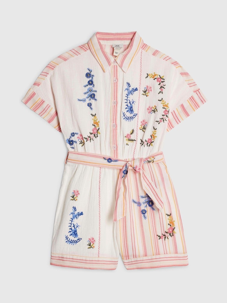 River Island White Embroidered Stitch Playsuit - Image 1 of 4 River Island White Embroidered Stitch Playsuit - Image 1 of 4