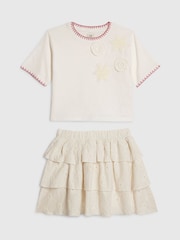 River Island Cream Crochet Shirt & Rara Skirt Set - Image 1 of 3