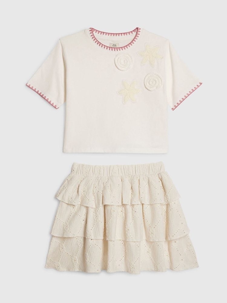 River Island Cream Crochet Shirt & Rara Skirt Set - Image 1 of 3
