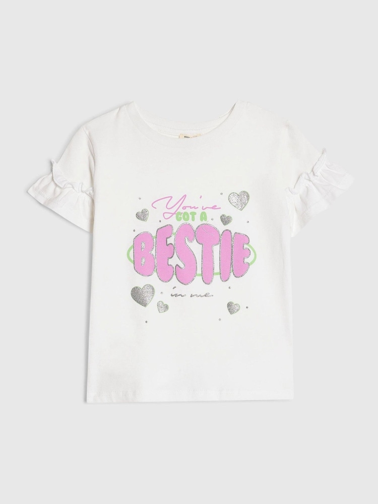River Island White Got a Bestie T-Shirt - Image 1 of 4