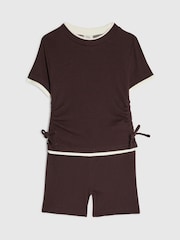 River Island Brown Ruched Top & Shorts Set - Image 1 of 5