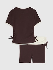 River Island Brown Ruched Top & Shorts Set - Image 3 of 5