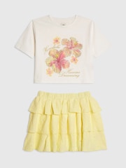River Island Yellow Floral T-Shirt & Rara Skirt Set - Image 1 of 4