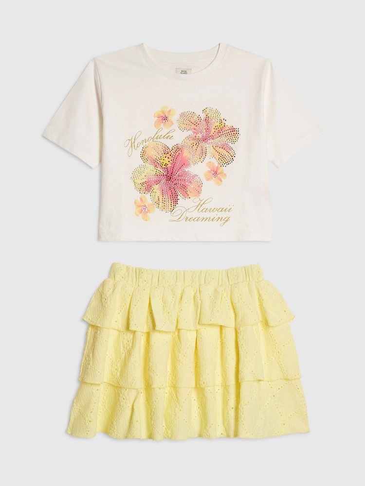 River Island Yellow Floral T-Shirt & Rara Skirt Set - Image 1 of 4