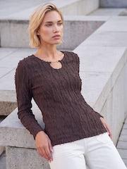 Roman Brown Horsebit Trim Textured Top - Image 1 of 4