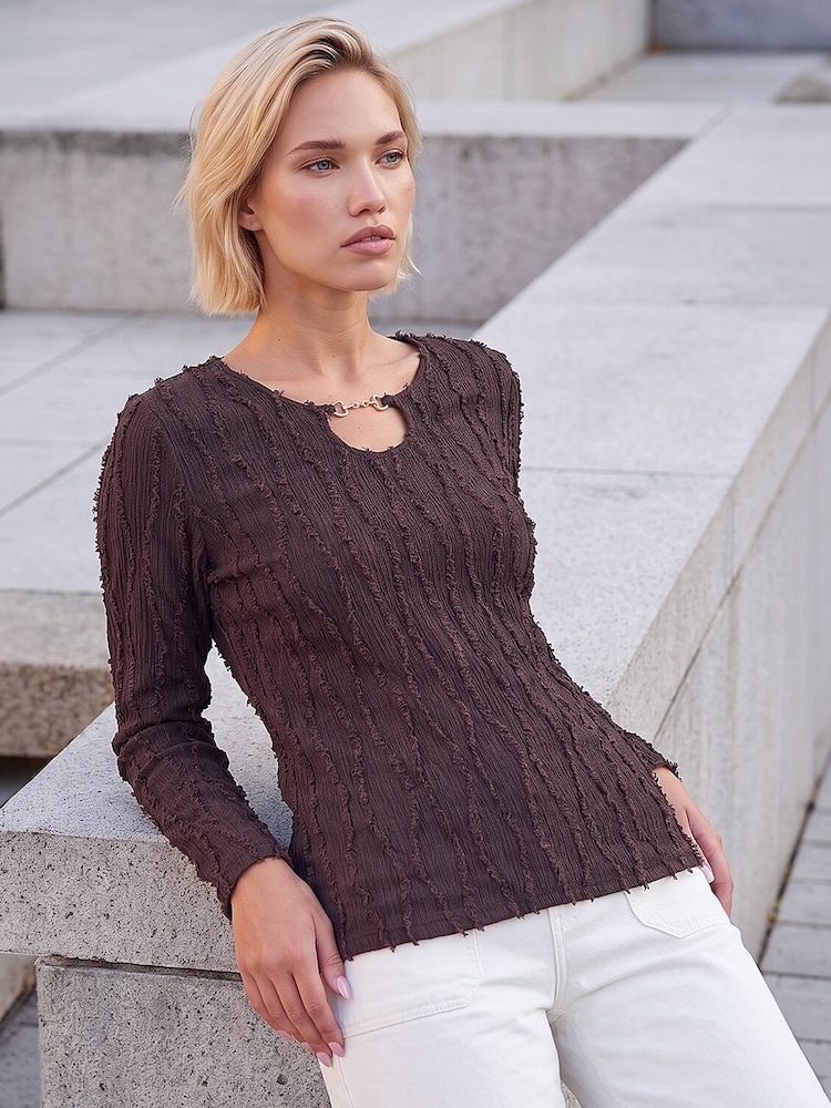 Roman Brown Horsebit Trim Textured Top - Image 1 of 4 Roman Brown Horsebit Trim Textured Top - Image 1 of 4
