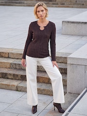 Roman Brown Horsebit Trim Textured Top - Image 3 of 4