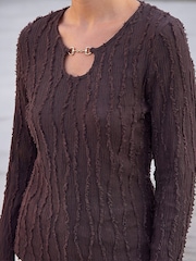 Roman Brown Horsebit Trim Textured Top - Image 4 of 4