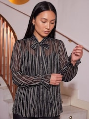 Roman Black Metallic Stripe Shirt - Image 1 of 4