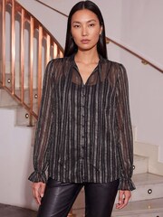 Roman Black Metallic Stripe Shirt - Image 2 of 4