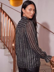 Roman Black Metallic Stripe Shirt - Image 4 of 4