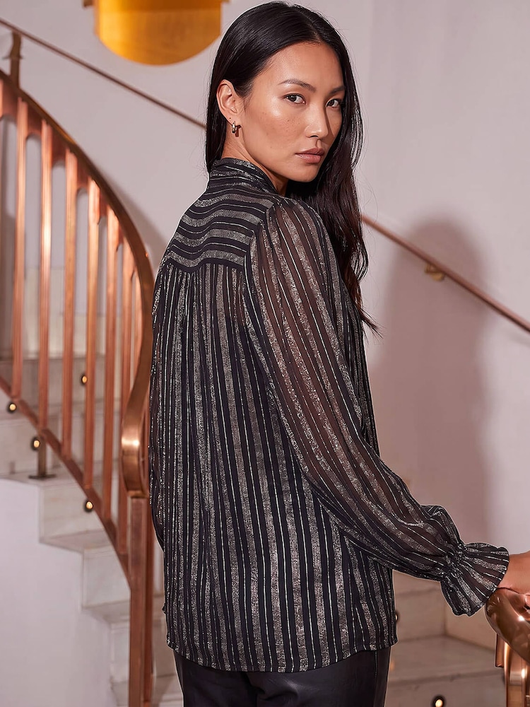 Roman Black Metallic Stripe Shirt - Image 4 of 4 Roman Black Metallic Stripe Shirt - Image 4 of 4