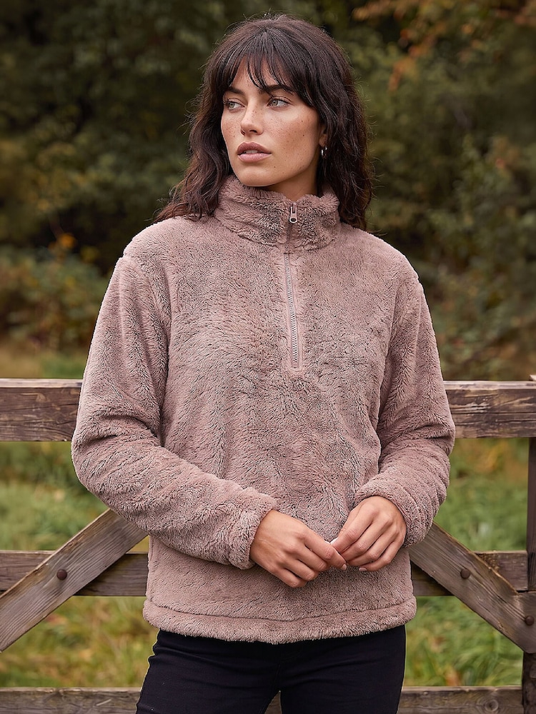 Roman Brown Sherpa Zip Neck Fleece - Image 1 of 4