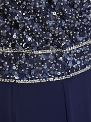 Quiz Navy Blue Sequin Chiffon Wrap Palazzo Jumpsuit - Image 5 of 5