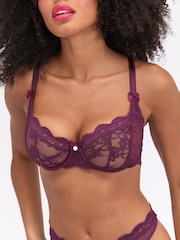 Boux Avenue Purple Veronique Sheer Lace Balconette Bra - Image 4 of 5