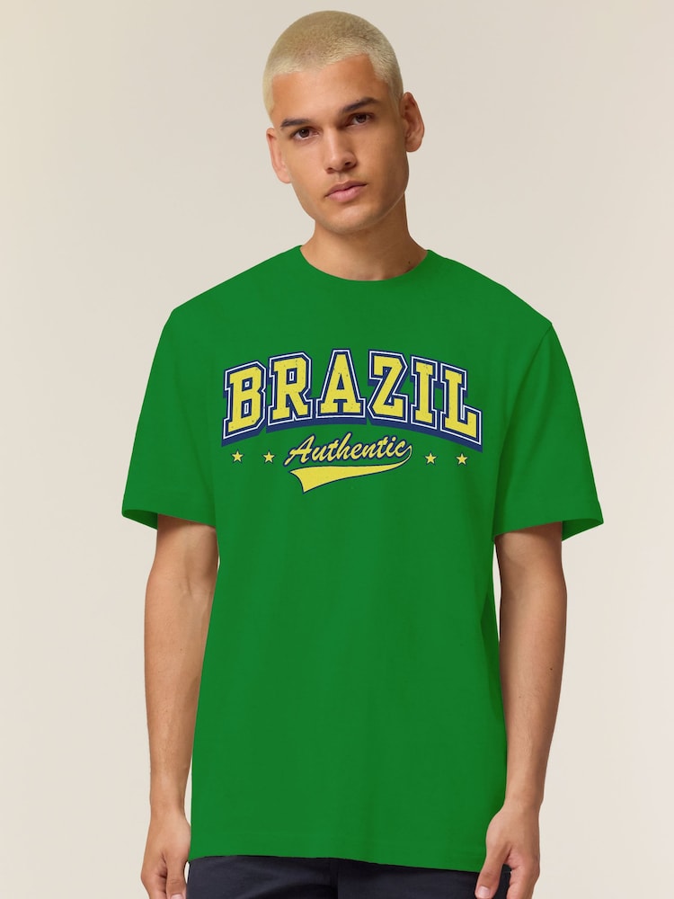 All + Every Green Brazil Authentic Retro Sports World Cup Football T-Shirt - Image 1 of 3 All + Every Green Brazil Authentic Retro Sports World Cup Football T-Shirt - Image 1 of 3
