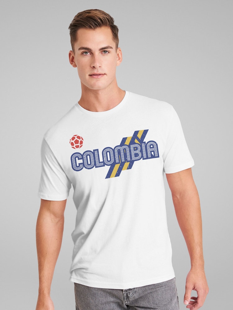 All + Every White Colombia Flag Colour Stripes World Cup Football T-Shirt - Image 1 of 3 All + Every White Colombia Flag Colour Stripes World Cup Football T-Shirt - Image 1 of 3