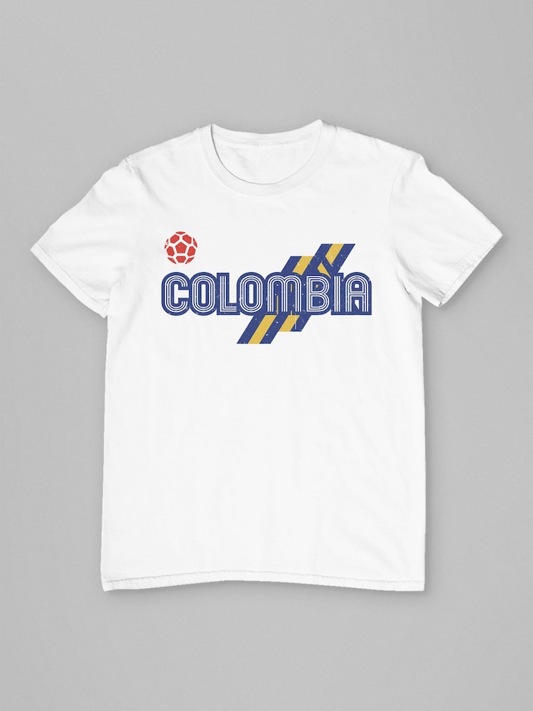 All + Every White Colombia Flag Colour Stripes World Cup Football T-Shirt - Image 2 of 3 All + Every White Colombia Flag Colour Stripes World Cup Football T-Shirt - Image 2 of 3