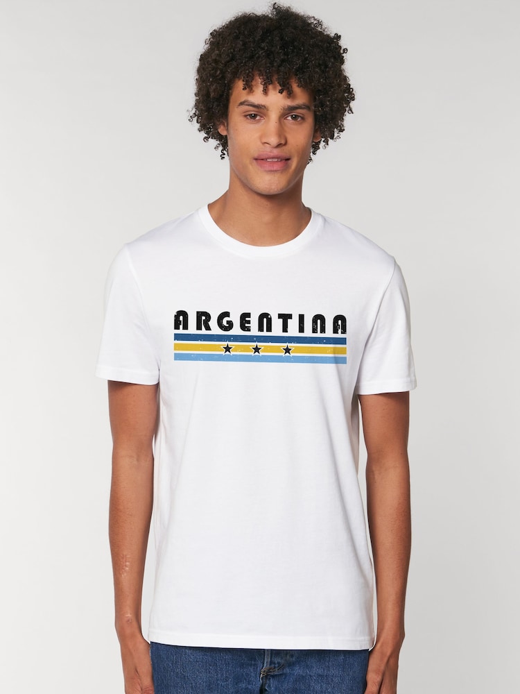 All + Every White Argentina Retro Sports Stars World Cup Football T-Shirt - Image 1 of 3 All + Every White Argentina Retro Sports Stars World Cup Football T-Shirt - Image 1 of 3