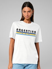 All + Every White Argentina Retro Sports Stars World Cup Football  T-Shirt - Image 1 of 3
