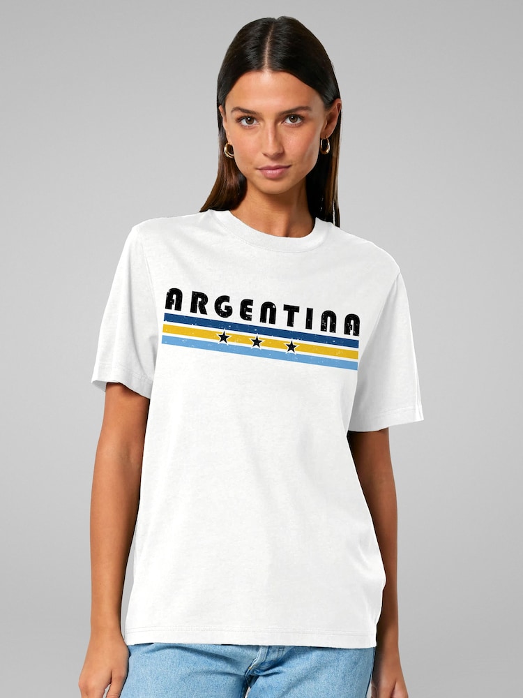 All + Every White Argentina Retro Sports Stars World Cup Football T-Shirt - Image 1 of 3 All + Every White Argentina Retro Sports Stars World Cup Football T-Shirt - Image 1 of 3