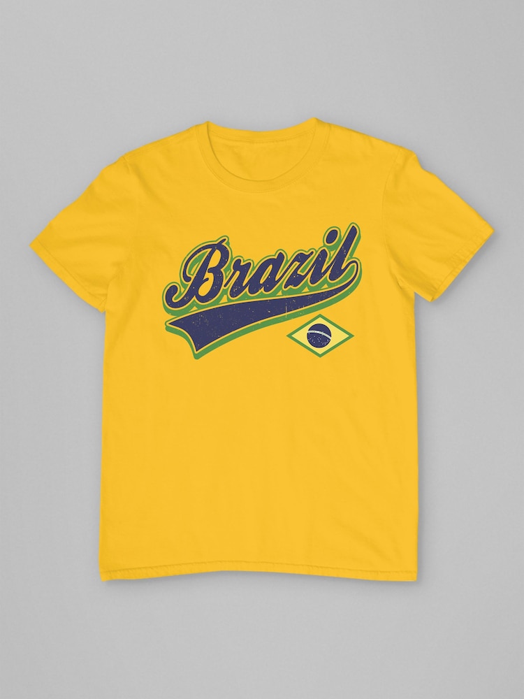 All + Every Yellow Brazil Sao Paulo Retro Sports World Cup Football T-Shirt - Image 2 of 3