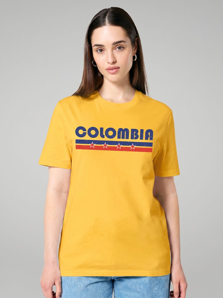 All + Every Yellow Colombia Retro Sports Stars World Cup Football T-Shirt - Image 1 of 3